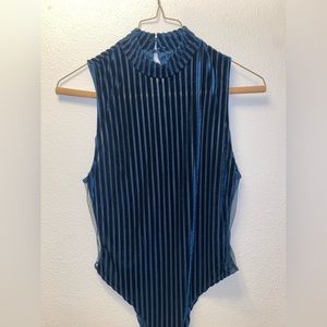 striped velvet and mesh bodysuit